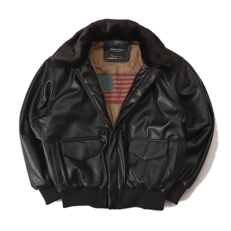 Norman Long American Military Uniform Vietnam War Air Force Winter A2 Retro Aviator Jacket Men's Fur Collar Leather Coat Cotton Coat Fashion