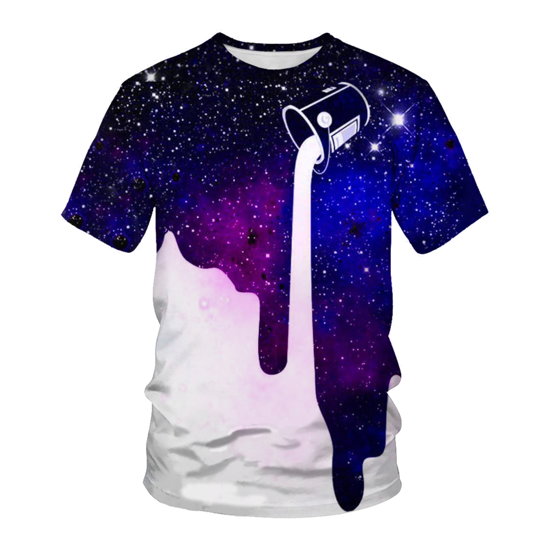Summer Short-sleeved T-shirt Men's Round Neck Loose 3D Digital Printing Starry Sky Milk Cup Men's Half-sleeved Base Shirt for Summer