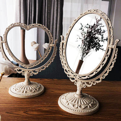 European-style Retro Desktop Double-sided Makeup Mirror Dormitory Rotating Princess Mirror Large Detachable Dressing Mirror