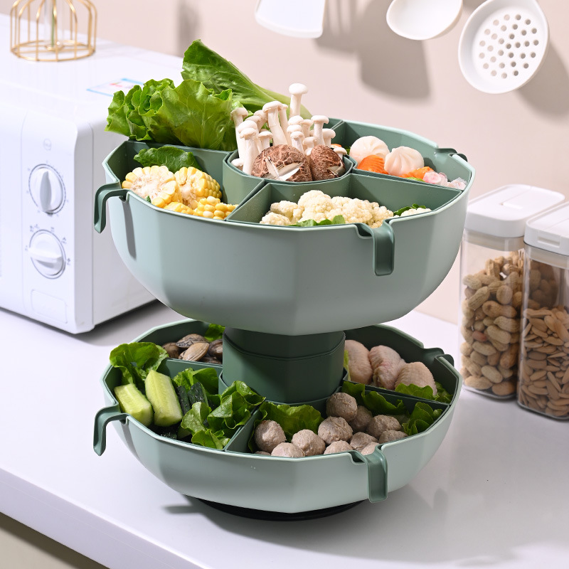 Rotating hot pot draining basket household compartment draining basket double-layer fruit plate draining basket hot pot compartment side dish
