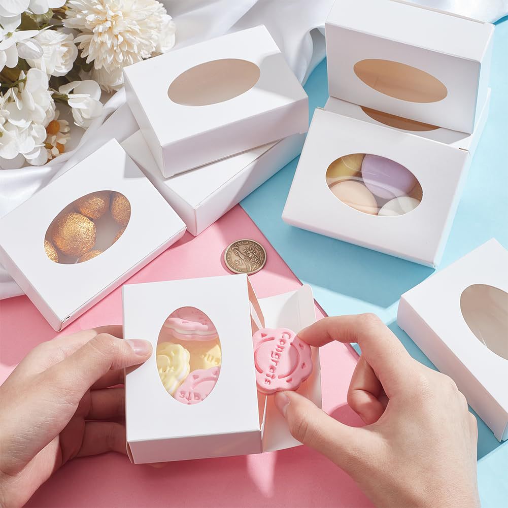 Cross-border Kraft Paper Handmade Soap Paper Box Oval Brown Window White Card Folding Paper Box Small Jewelry Packaging Box