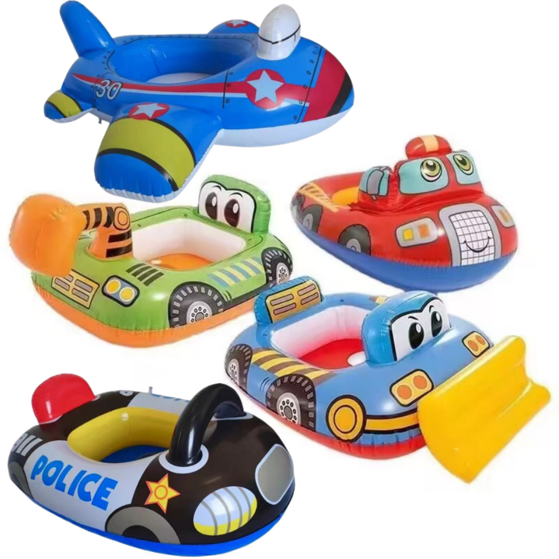 Children's cartoon car boat infant swimming police car seat ring dirt car will be called Water Car boat wholesale