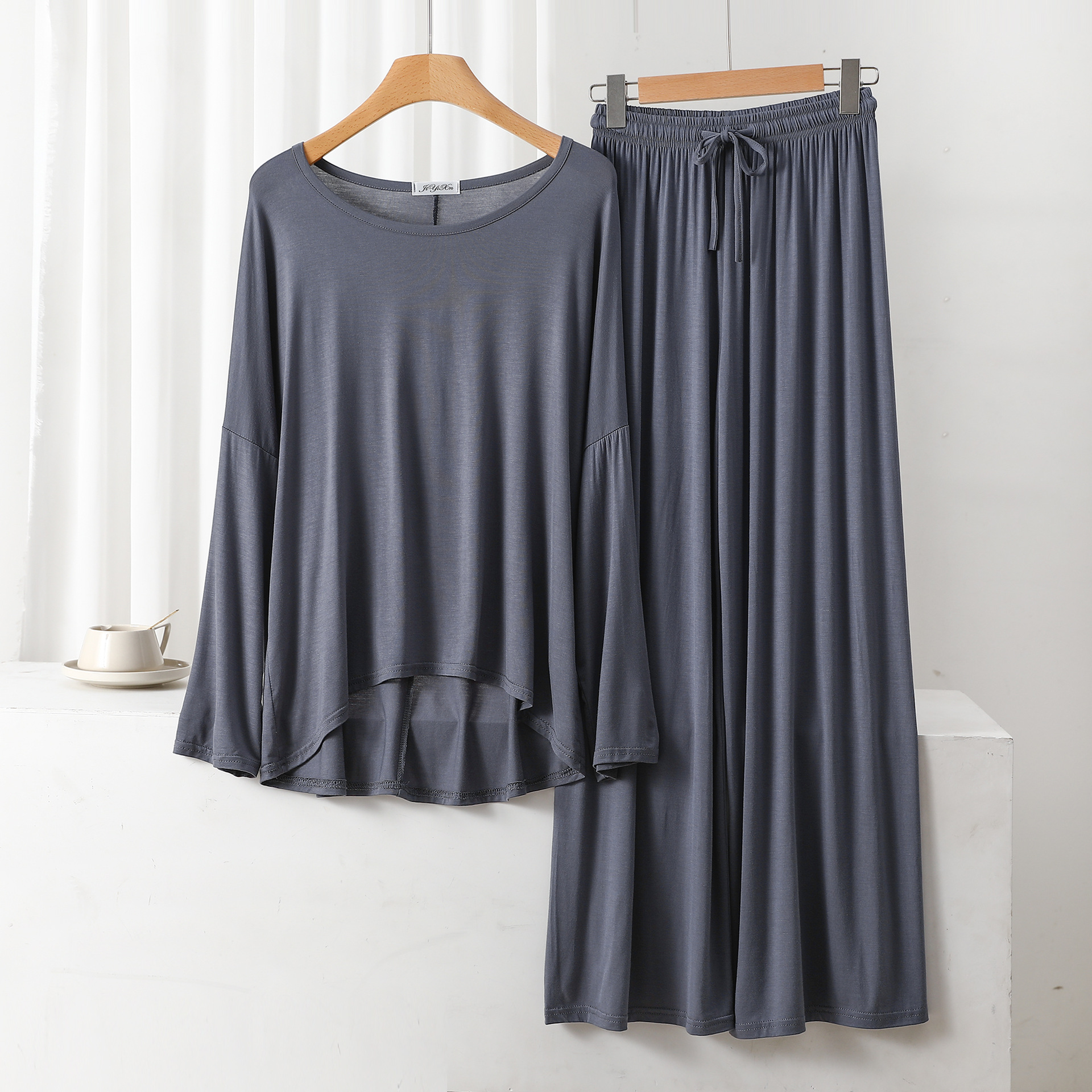Modal thin batwing sleeve suit women's summer plus size long sleeve trousers simple loose homewear pullover