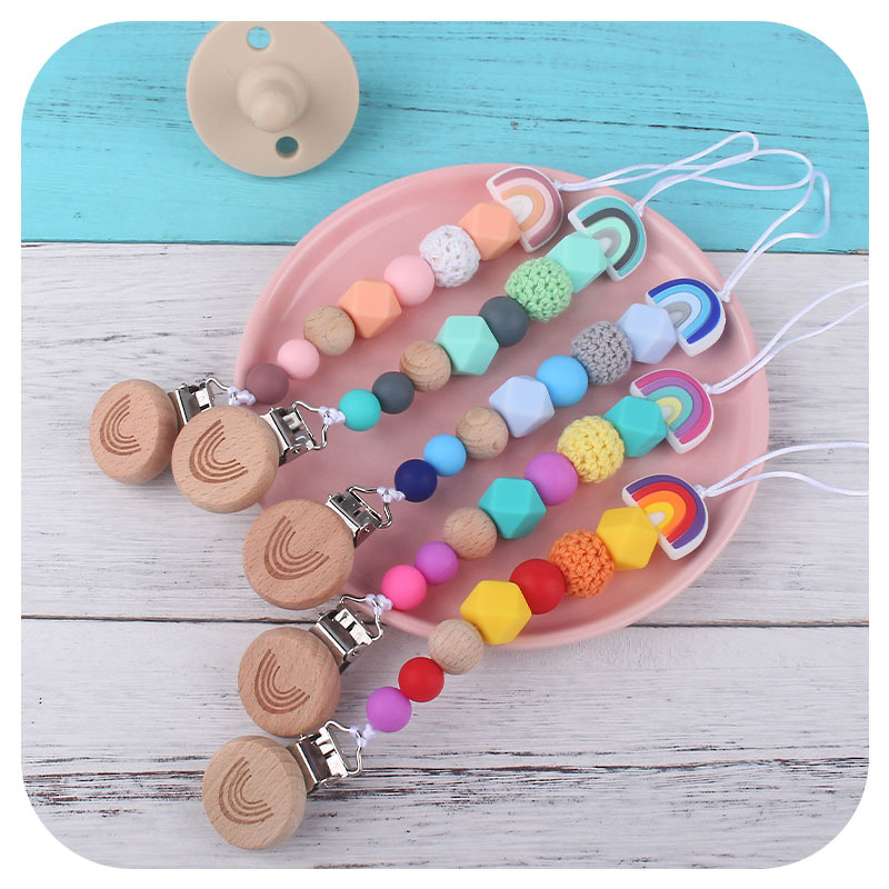 Foreign trade baby products rainbow silicone pacifier chain cartoon Beech rainbow pacifier clip anti-drop chain Amazon New