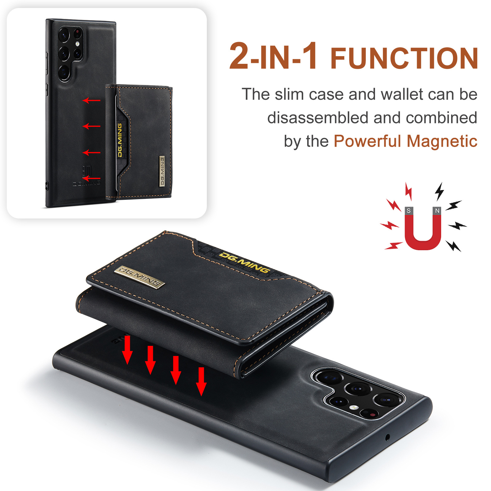 M2 for Samsung S23 Ultra Triple Magnetic Card Case S22 Ultra Retro Wallet Phone Case_voghion.com