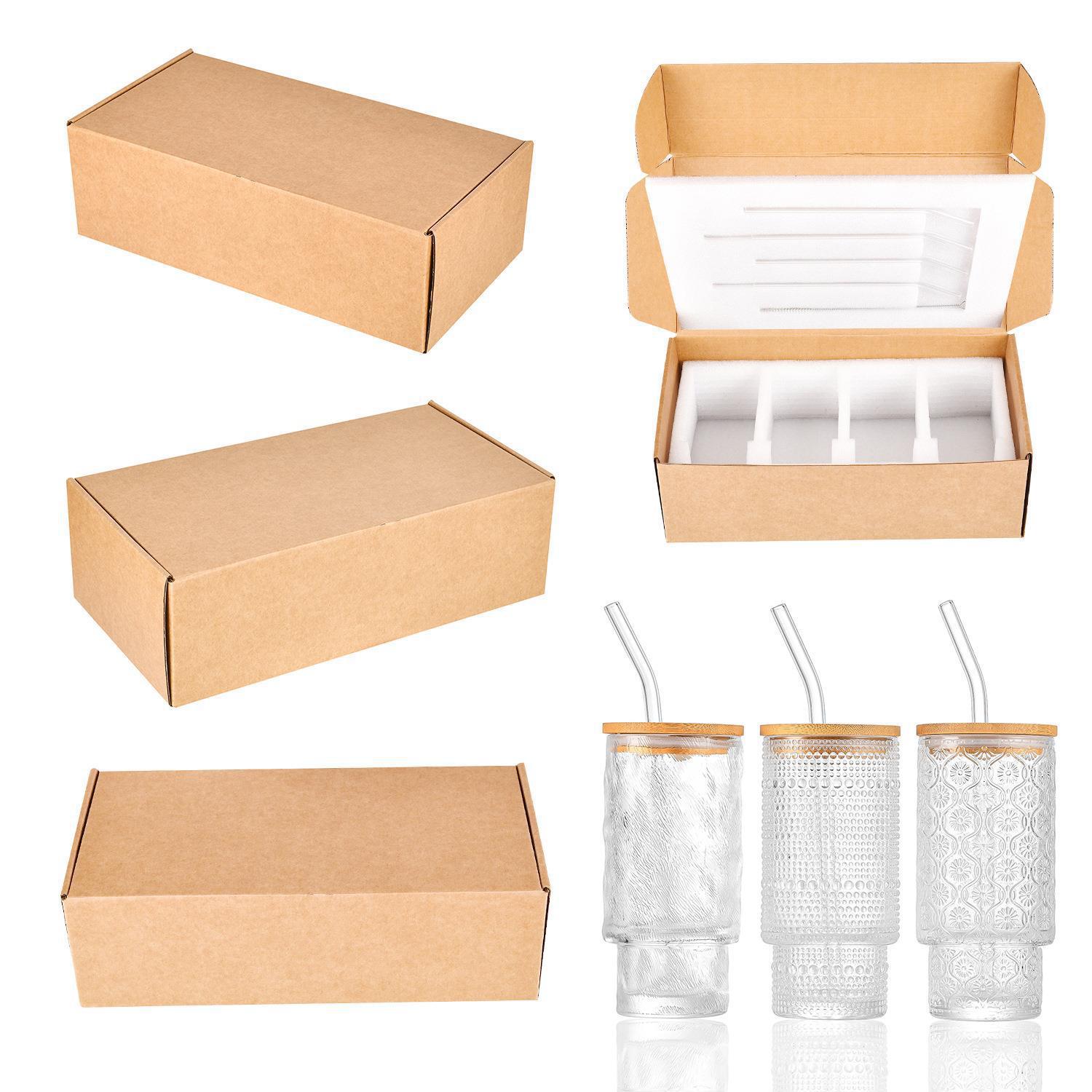 Amazon 11oz vertical pattern stacked cup glass drink with lid with straw juice cup drink Creative Glass