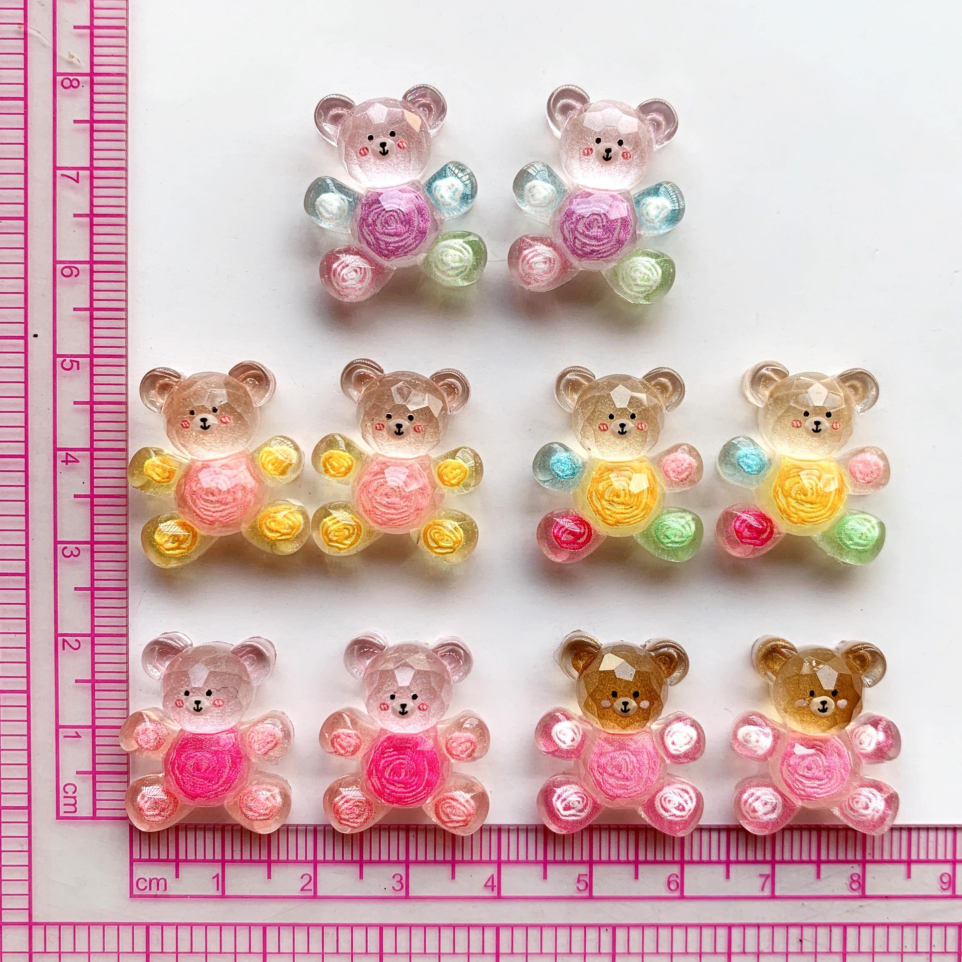 High transparent pearlescent cut cartoon graffiti bear AB glue resin accessories diy jewelry accessories handmade hair accessories material