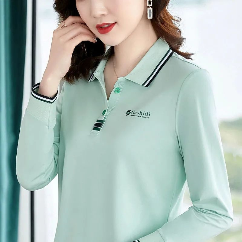 New long-sleeved T-shirt women's lapel polo shirt autumn plus size loose middle-aged mom casual collar top women's fashion