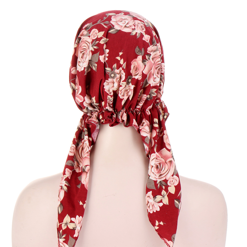 Amazon New European and American Cashew Flower Curved Flower Cloth Cap Muslim Toe Cap Milk Silk Pullover Cap