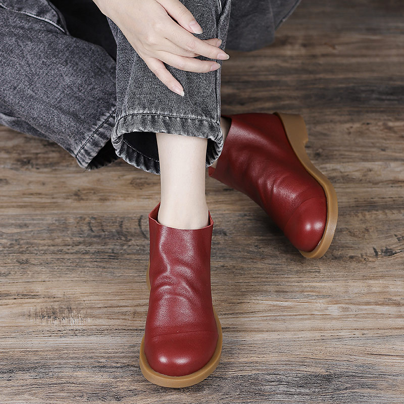 2025 Explosions Handmade Leather Women's Shoes Cloud Sense Soft Surface Convenient Rear Zipper Boots Black Commuter Shoes Wholesale