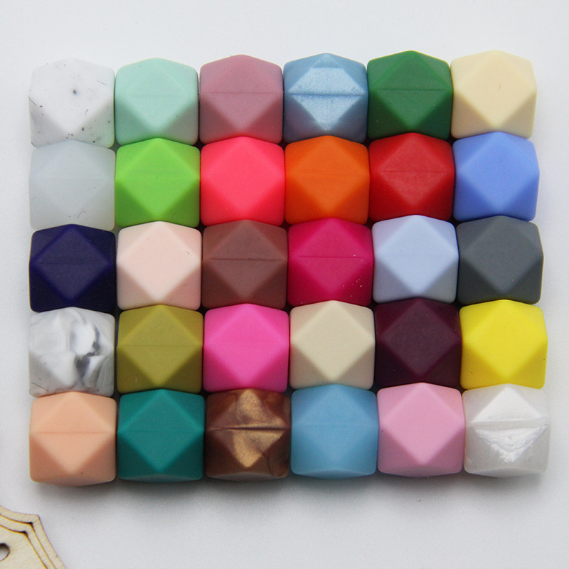 Cross-border mother and baby polygonal silicone beads 14mm hexagonal beads silicone octagonal beads DIY pacifier chain accessories