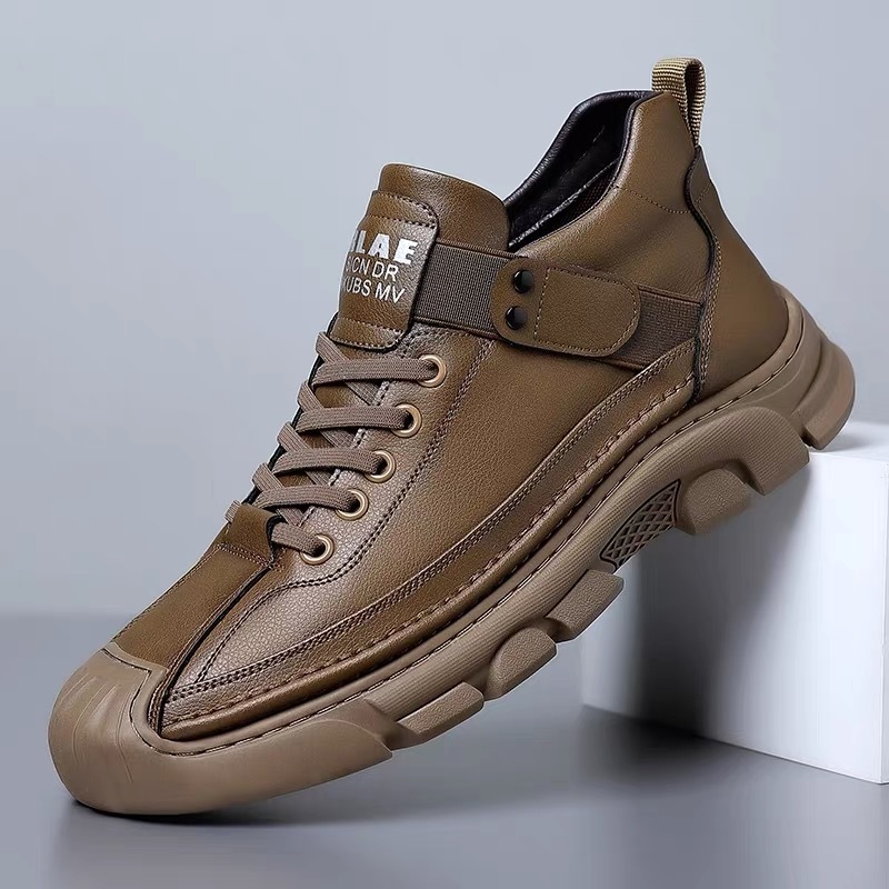 2023 autumn and winter new men's casual leather shoes high-top shoes men's handmade online retro trendy overalls boots men 6605