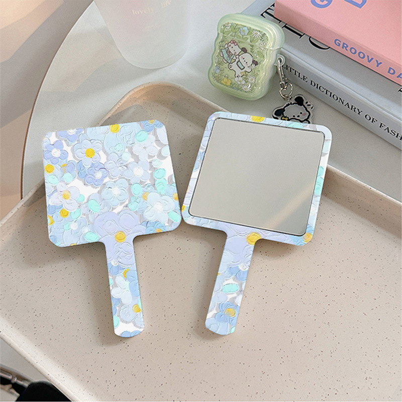 Flower Handheld Mirror Portable Makeup Mirror Portable Mirror Handle Mirror Plastic Makeup Mirror Desktop Small Mirror Portable Mirror