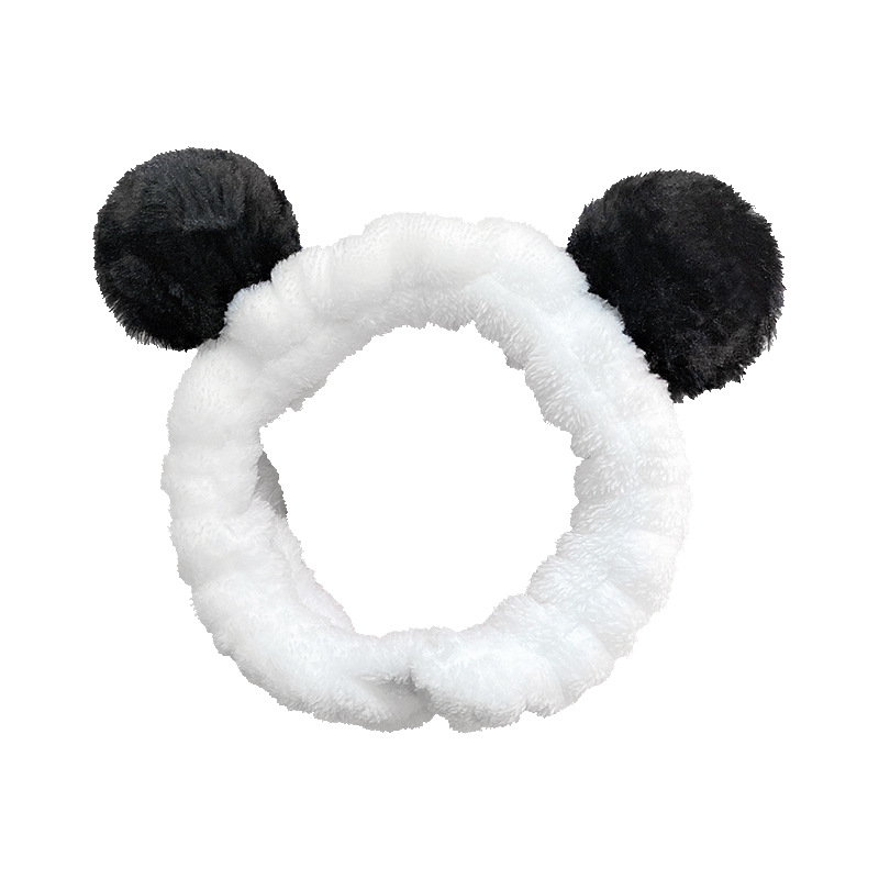 South Korea new panda ear hair band cartoon cute sewing face wash makeup hair band flannel wide edge headband
