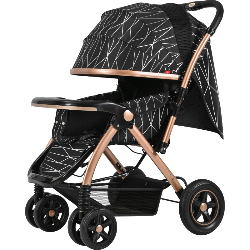 High view stroller can sit and lie folding four-wheel shock-absorbing stroller two-way bb children baby stroller