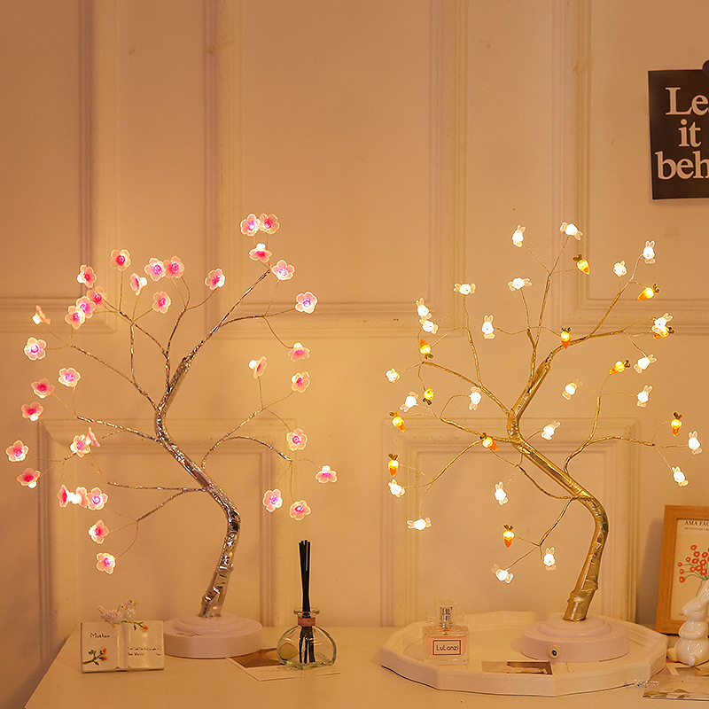 LED Night Light Bedroom Valentine's Day Creative Ornaments Atmosphere Rose Instagram Style Copper Wire USB Dual-purpose Table Lamp