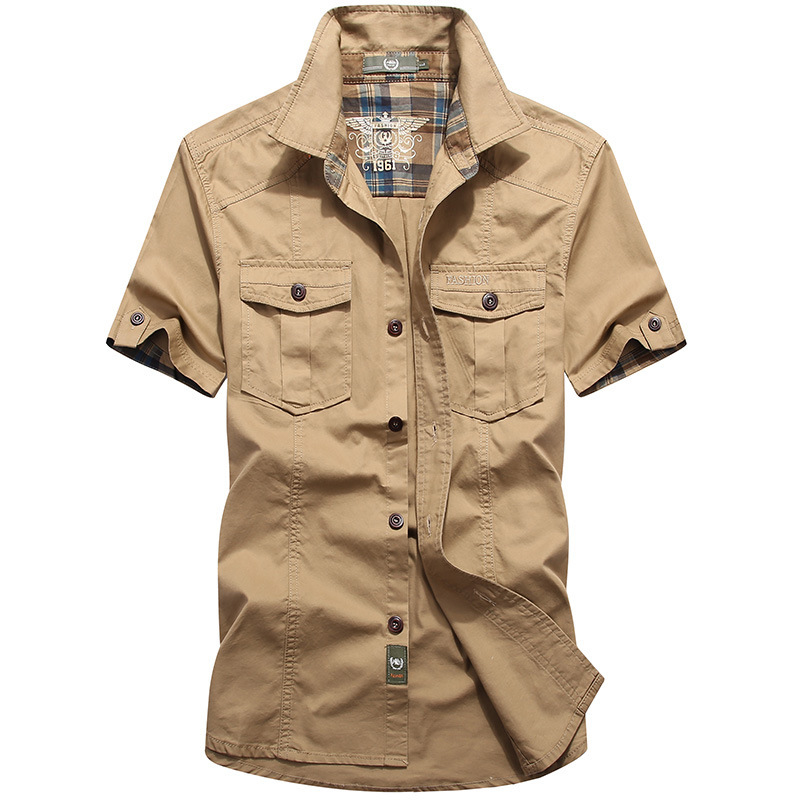 Summer short-sleeved shirt men's summer men's 95 cotton inch shirt solid color large size military uniform shirt cross-border 1391
