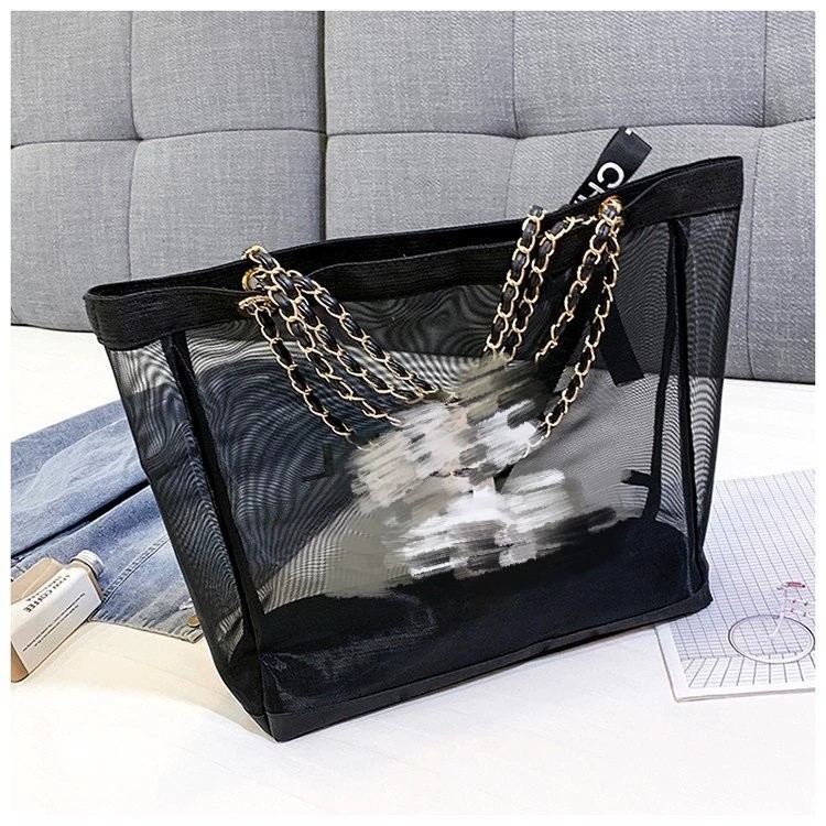 Cross-border counter nylon gauze tote bag beach bag shoulder Women's bag chain bag Black and White large capacity