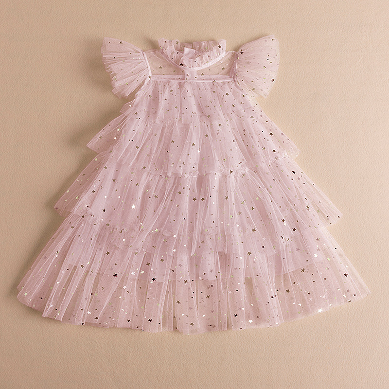 2022 Summer New Girls' Princess Dress Girl's Fairy-like Sequin Mesh Puff Dress Children's Korean Style Dress