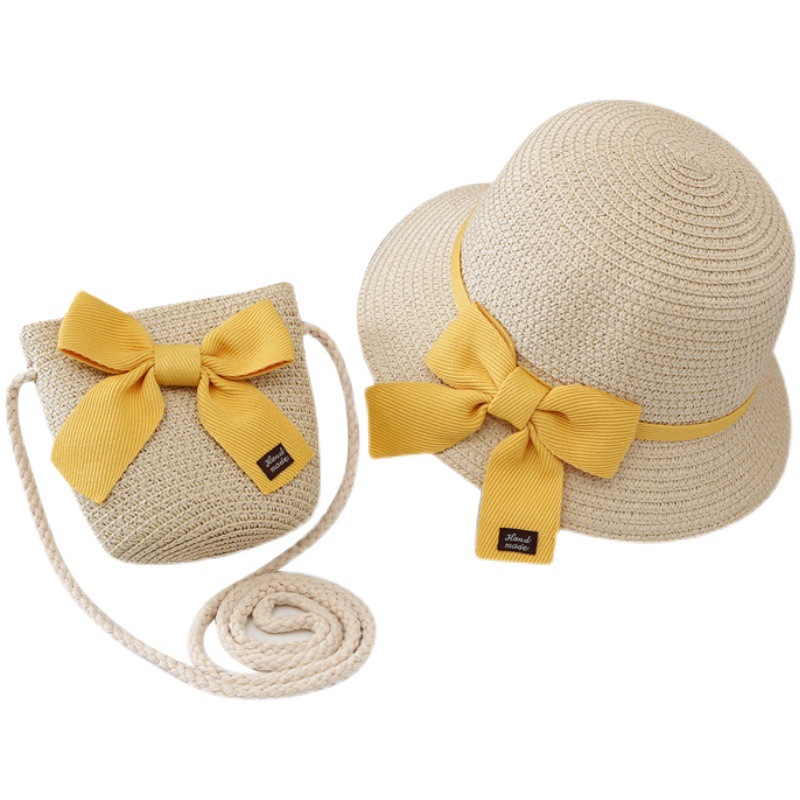Children's Sunshade Hat Girls Summer New Straw Hat Coin Purse Bag Baby Sunscreen Beach Hat Fisherman Hat Wholesale