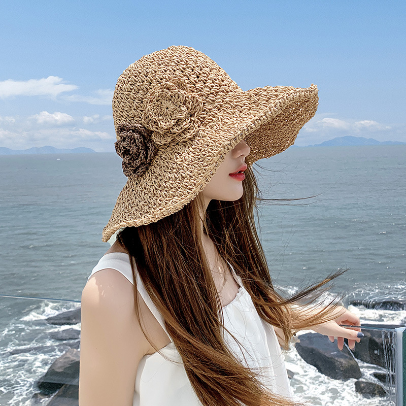Straw hat women's summer beach hat foldable sunscreen big eaves seaside fashion holiday sun hat sunshade hat wholesale