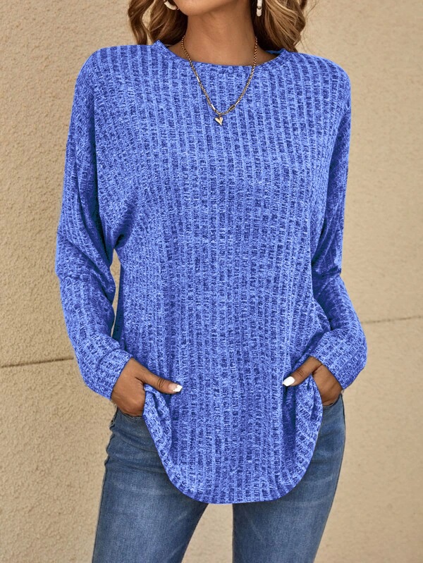 Amazon wish2023 European and American autumn new knitted fir round neck pit top long sleeve loose T-shirt