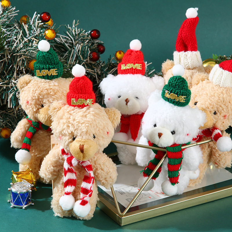 Christmas cute blush scarf bear plush doll one-piece bear keychain pendant small doll