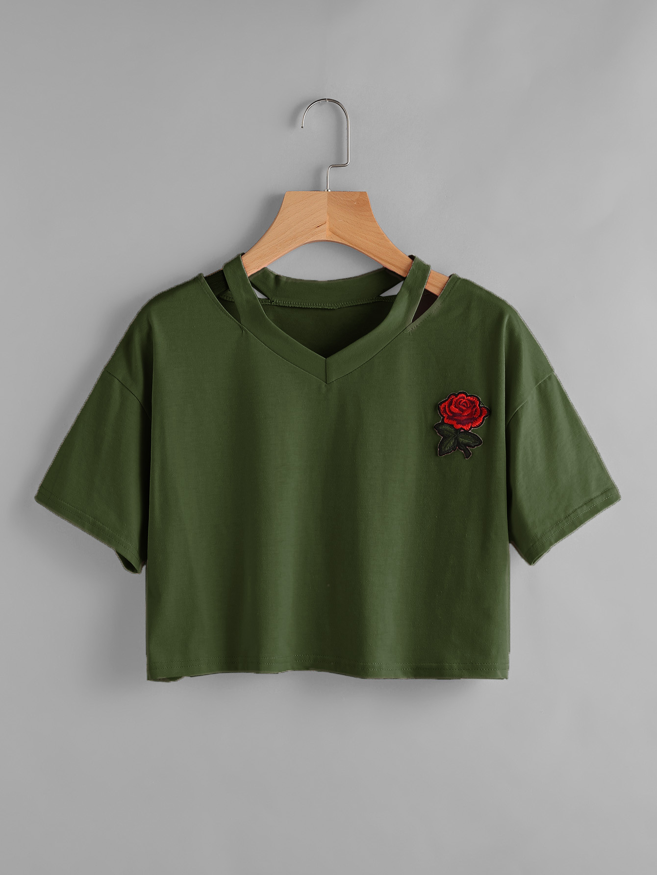 2021 European and American AA style sexy embroidery rose short T-shirt women
