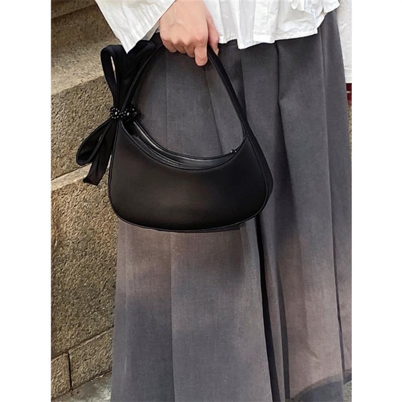 Bag Women's 2025 New Explosive Niche Design Bow Crescent Bag High-grade Texture Portable Crossbody Bag All-match