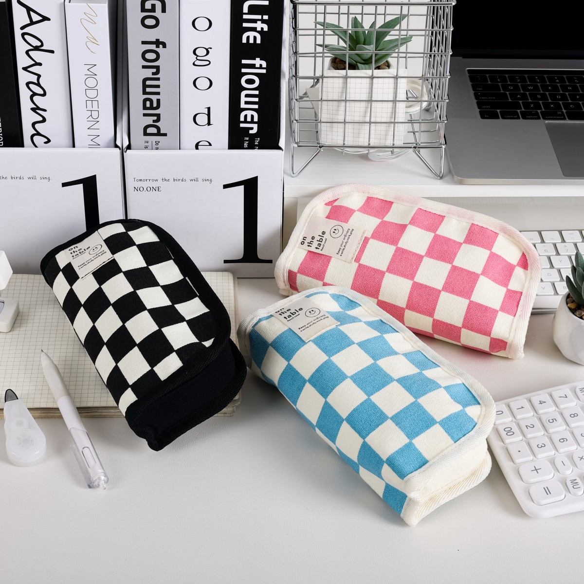 ins style black and white chessboard plaid pencil case simple large capacity stationery bag high-looking student stationery pencil bag