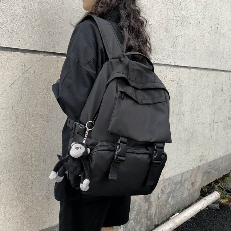 Japanese ins style dark schoolbag female high school campus large capacity backpack College student workwear style backpack male