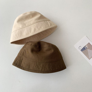 ins Same Style Baby Solid Color Bucket Hat for Boys and Girls Spring and Autumn Retro Children's Fisherman Hat 1-3 Years Old Fashionable Sunshade Basin Hat