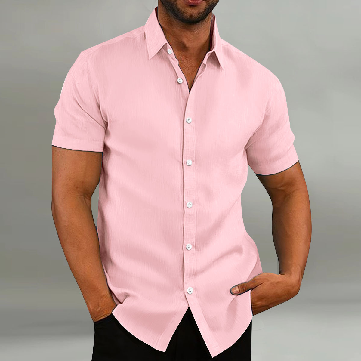 2024 ebay new men's retro cotton and linen casual loose short sleeve shirt