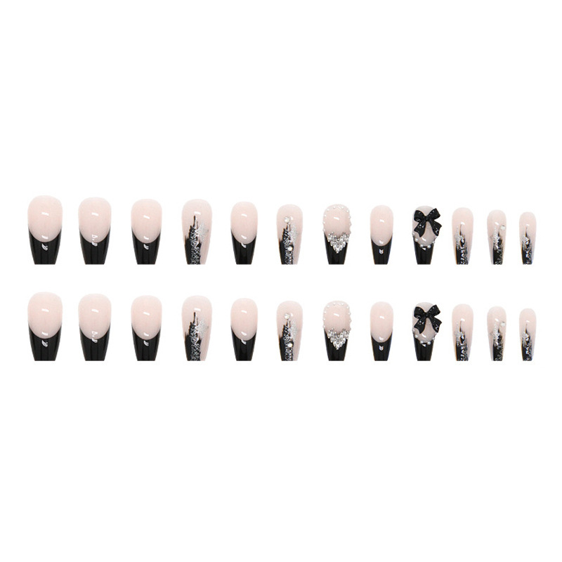 Mid-length Sweet Cool Mysterious Black Bow Stereo Shining Love Pearl Wearing nail nail