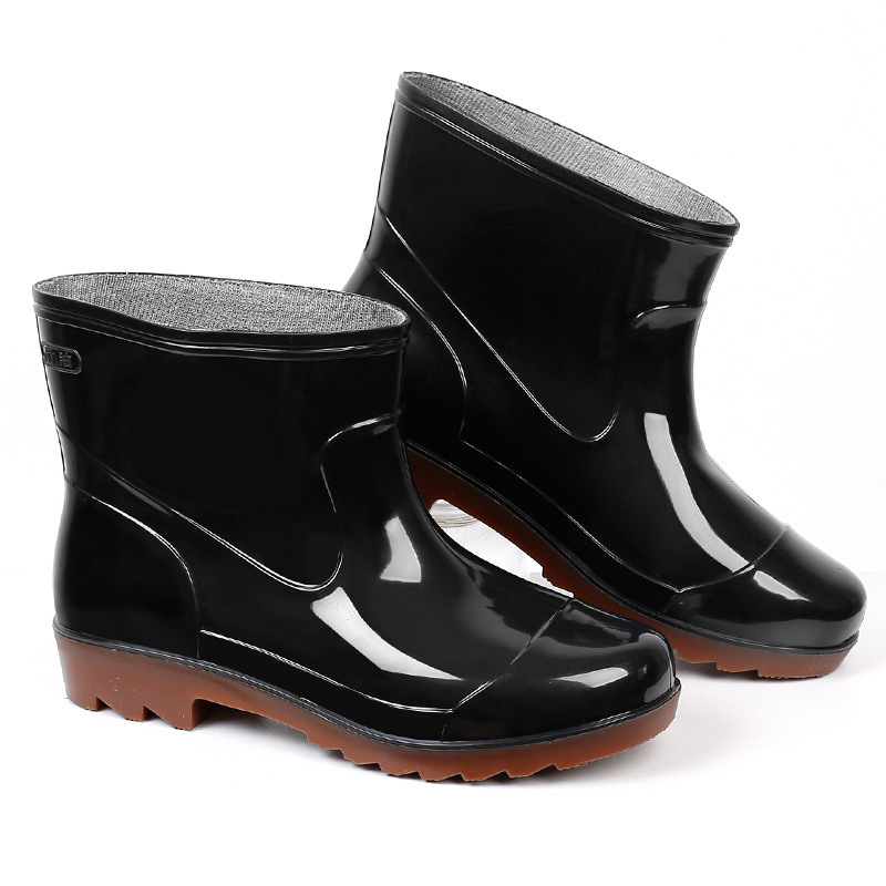 Men's rain boots non-slip waterproof short water shoes men's rain boots fleece-lined mid-calf high rubber shoes construction site long boots