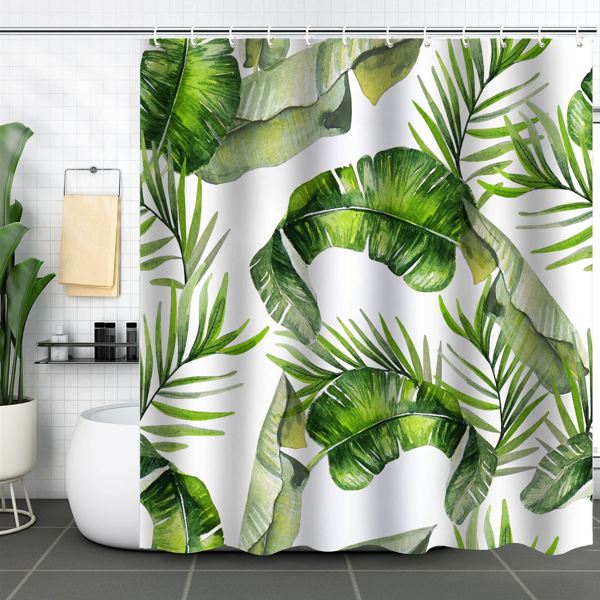 Cross-border New Bathroom Curtain Digital Printing Shower Curtain Tropical Plant Leaf Shower Curtain Toilet Bathroom Partition