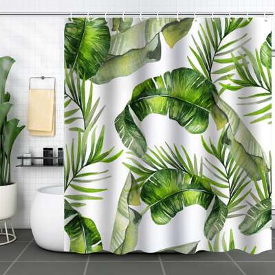 Cross-border New Bathroom Curtain Digital Printing Shower Curtain Tropical Plant Leaf Shower Curtain Toilet Bathroom Partition