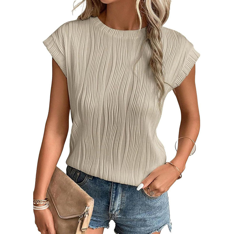 Amazon 2024 Cross-border Foreign Trade Women's Clothing European and American ins Fashion Top Round Neck Ultra Short Sleeve Solid Color Summer T-Shirt