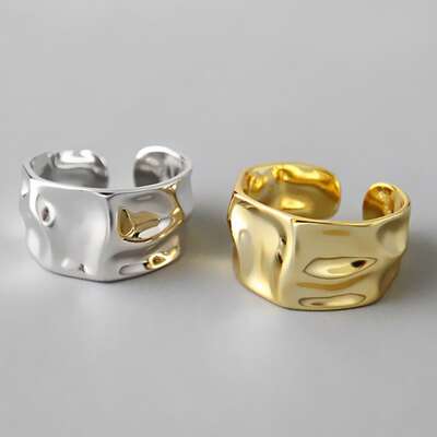 European and American style geometric two-color open joint ring cold wind irregular concave wide face female ring ring