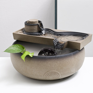 Desktop ceramic flowing water ornaments to attract wealth, tea room, Zen space decoration, water feature circulation and humidification office ornaments