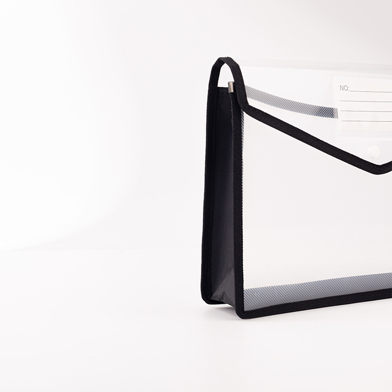 FCA4 Thickened Transparent PP Button Widened Stereo Document Bag Student Transparent Document Bag Wholesale File Storage