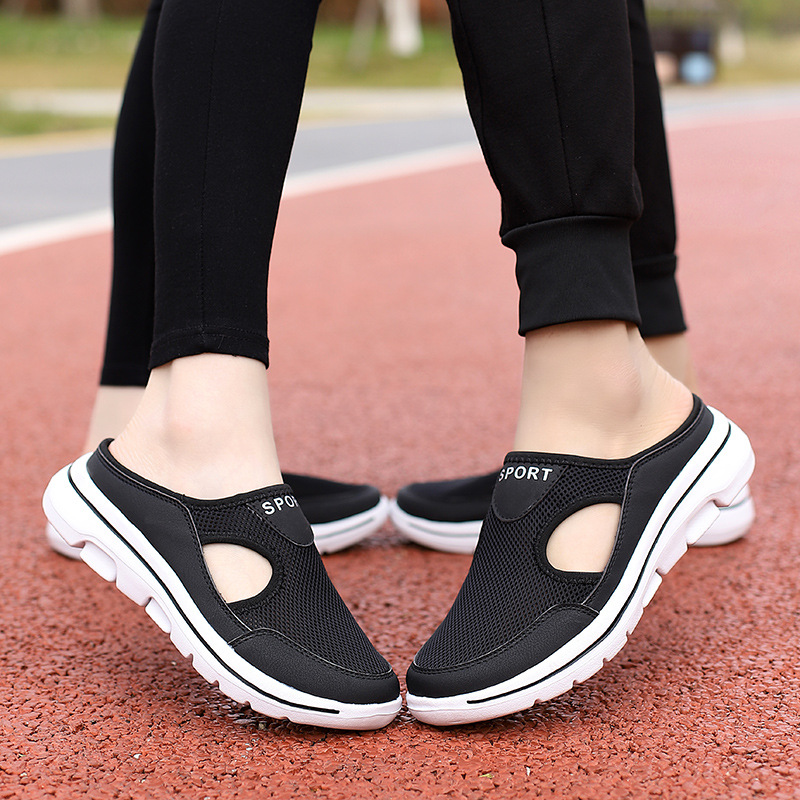 2025 Amazon Korean version of plus size casual shoes half-support women's shoes single-layer shoes men's thick-soled one-step sandals mesh half-drag