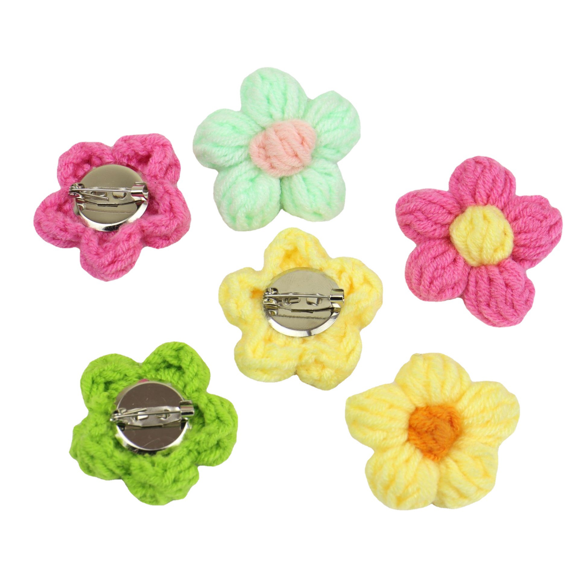 Cute Little Flower Wool Handmade Knitted Flower Brooch Little Red Flower Clothes Sweater Decoration All-match Pin Accessories Women