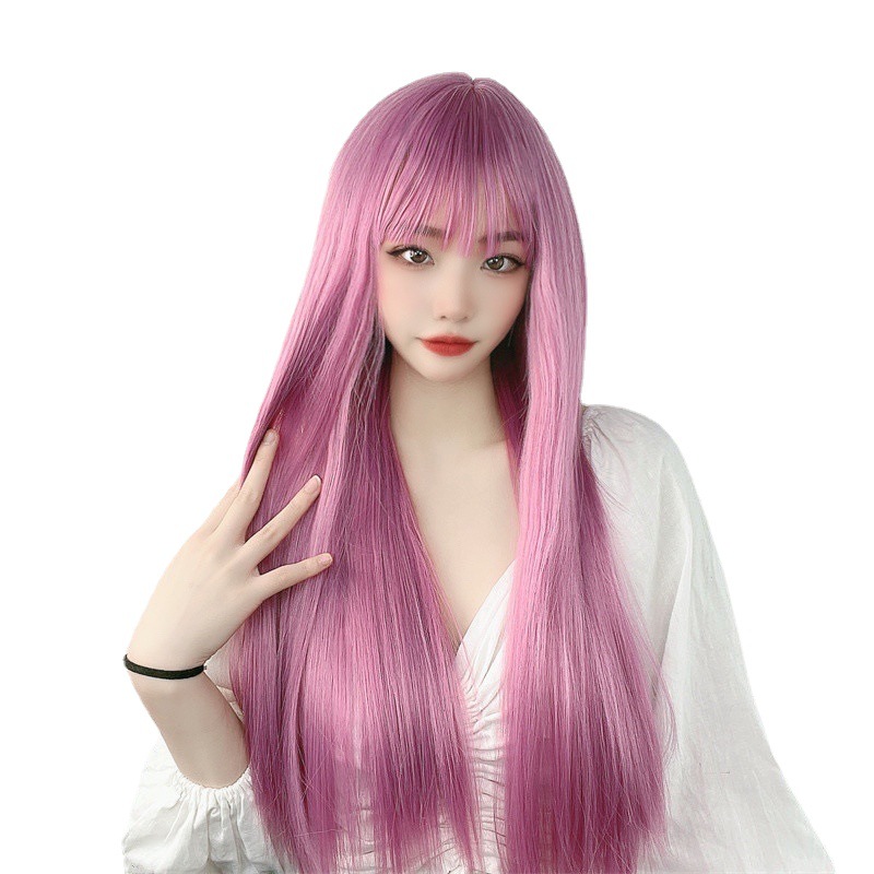 Color wig women's Japanese and Korean air bangs long straight hair chemical fiber dyeing fake hair fast hand net red live with goods products