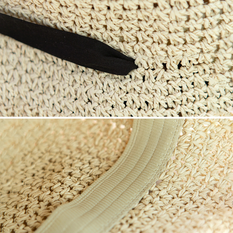 Cross-border New Baby Summer Hand-woven Black Ribbon Bow Straw Hat Fisherman Hat Sunshade Baby Boys and Girls Hat