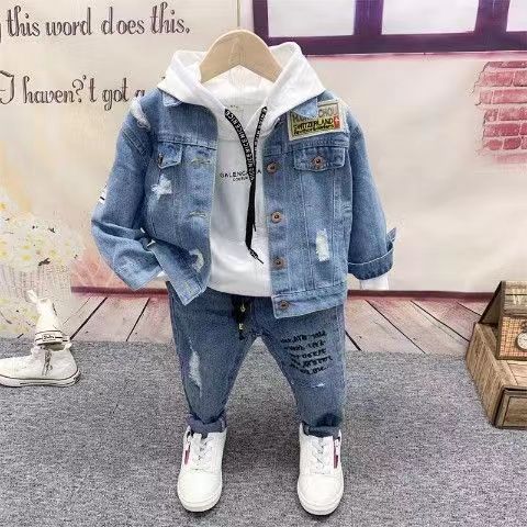 Boys autumn suit 2021 New 2 Korean style 3 cowboy three-piece set 4 tide children's clothing baby 5 handsome