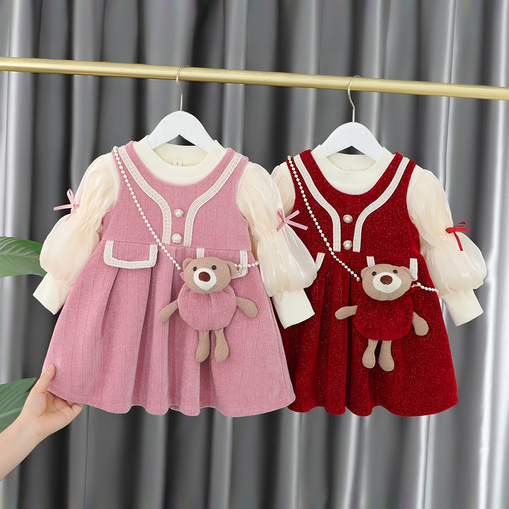Children's winter western style one-year-old dress baby autumn and winter fashionable Korean style dress girls' winter princess dress delivery