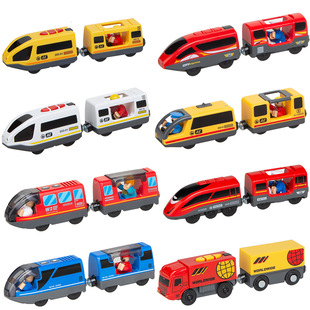 Electric small locomotive building block track trailer head compatible with wooden track electric locomotive