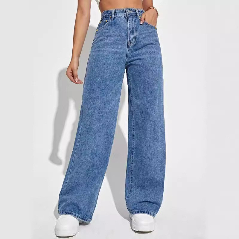 New Amazon AliExpress Cross-border European and American Women's Jeans Women's High Waist Slim Straight Denim Pants Explosions