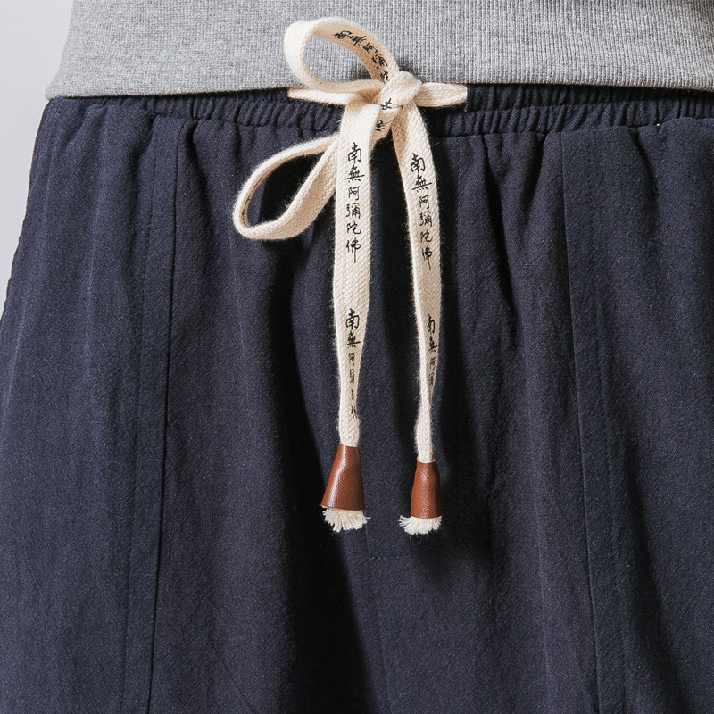 2024 New Solid Color Japanese Style Casual Pants Cotton Linen Breathable Thin Pants Men's Suspenders Cropped Hallen Pants